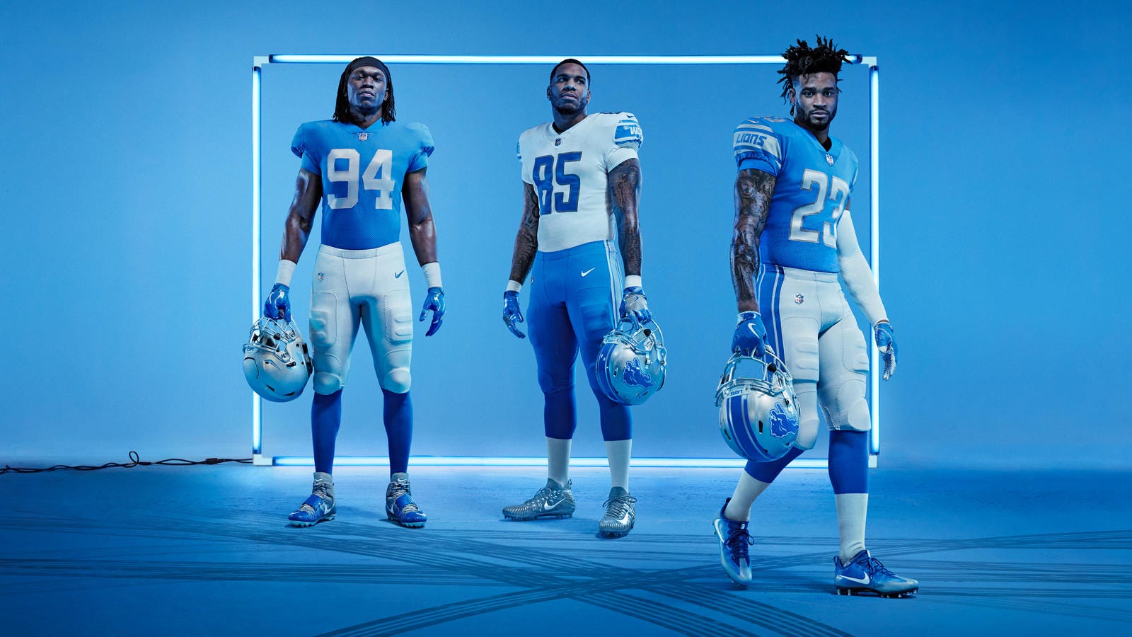 All four new Detroit Lions uniforms 